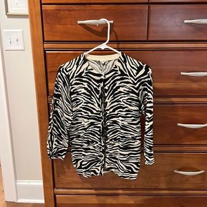 J Crew Cream and Black Animal Print Cardigan